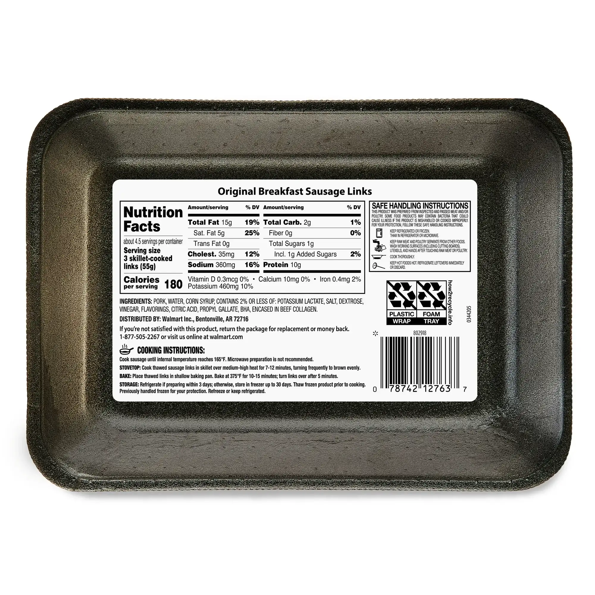 Great Value Uncooked Original Breakfast Pork Sausage Links 12 oz Package - Image 3